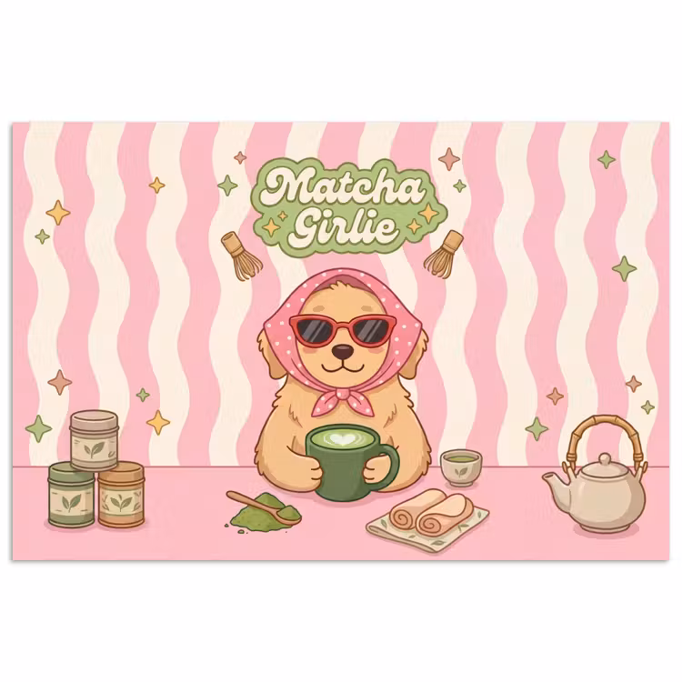 Matcha - Hond - Roze - Groen poster papier klein -3d