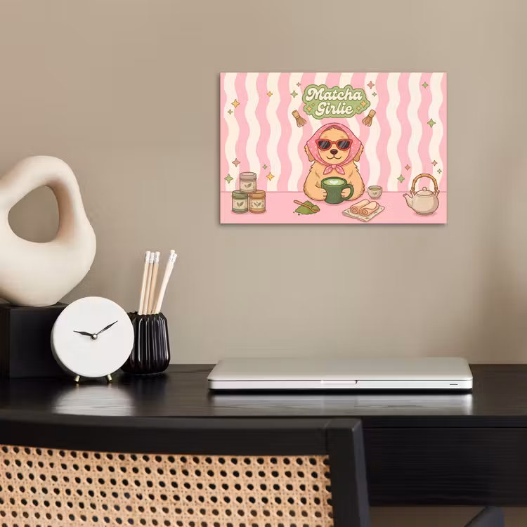 Matcha - Hond - Roze - Groen poster papier klein -sfeer1