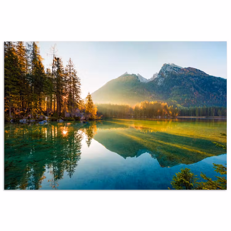 Meer - Bos - Bergen - Natuur - Zon - Landschap poster papier klein -3d