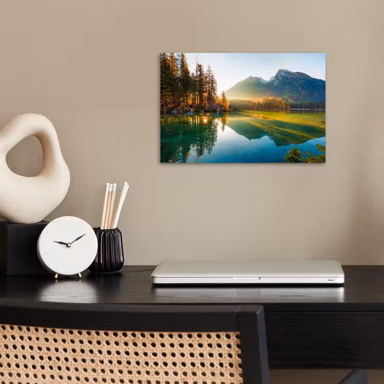 Meer - Bos - Bergen - Natuur - Zon - Landschap poster papier klein -sfeer1