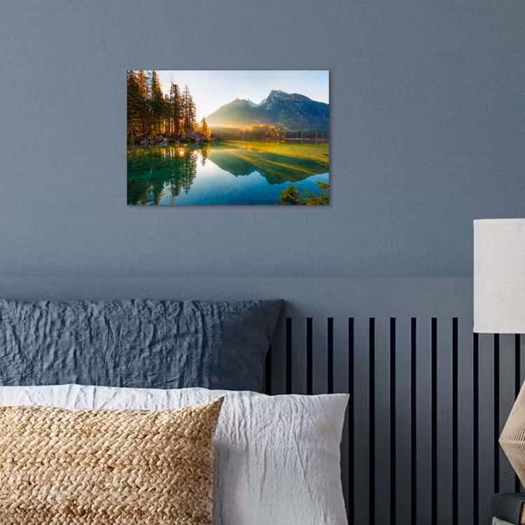 Meer - Bos - Bergen - Natuur - Zon - Landschap poster papier klein -sfeer2