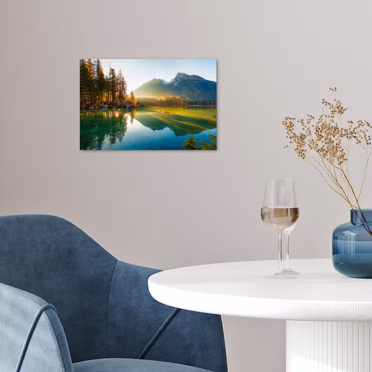 Meer - Bos - Bergen - Natuur - Zon - Landschap poster papier klein -sfeer3