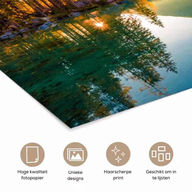 Meer - Bos - Bergen - Natuur - Zon - Landschap poster papier klein -closeup_NL