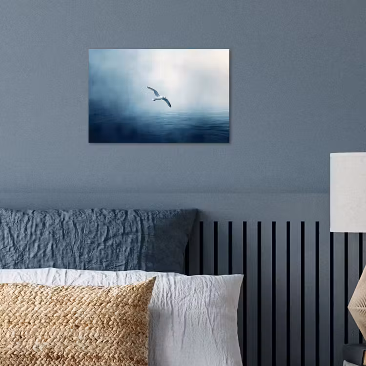 Meeuw - Wit - Zee - Mistig poster papier klein -sfeer2