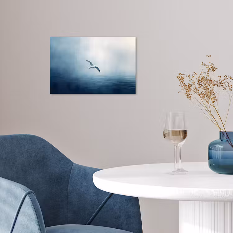 Meeuw - Wit - Zee - Mistig poster papier klein -sfeer3