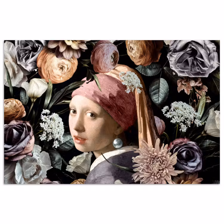 Meisje met de parel - Bloemen - Vermeer - Pastel - Kunstwerk - Schilderij - Oude meesters poster papier klein -3d