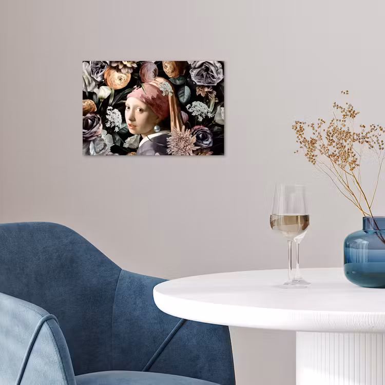 Meisje met de parel - Bloemen - Vermeer - Pastel - Kunstwerk - Schilderij - Oude meesters poster papier klein -sfeer3