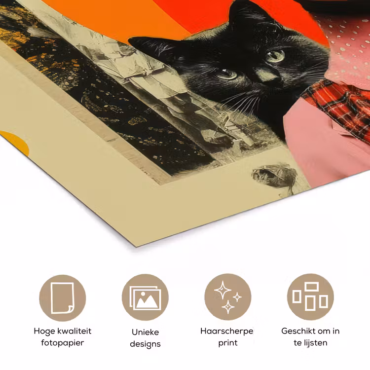 Meisje - Zonnebril - Kat - Retro poster papier klein -closeup_NL