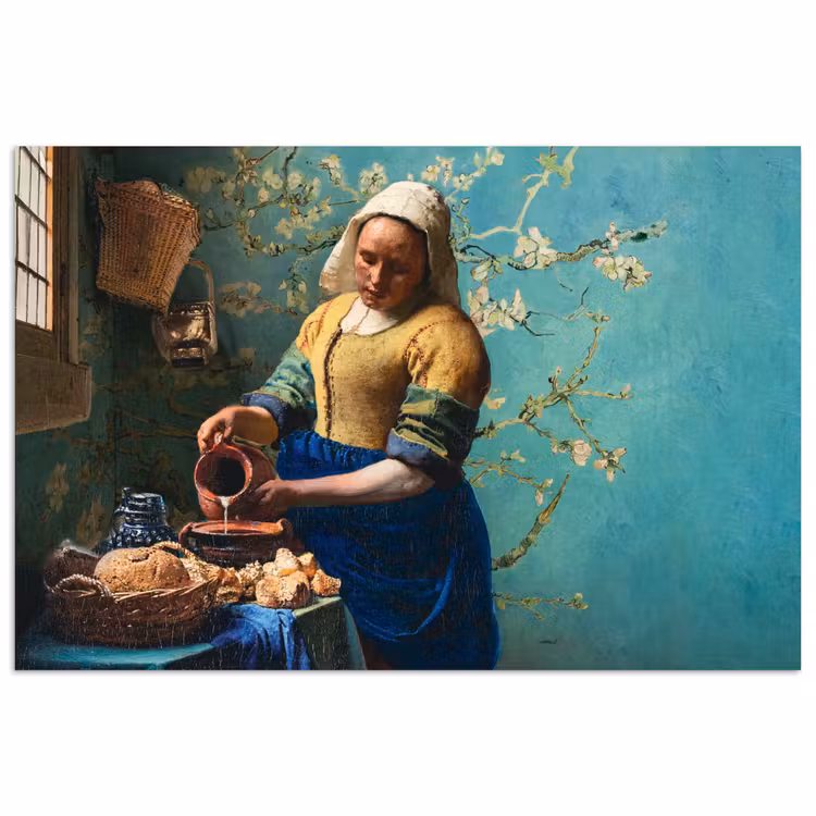 Melkmeisje - Amandelbloesem - Van Gogh - Vermeer - Schilderij - Oude meesters poster papier klein -3d