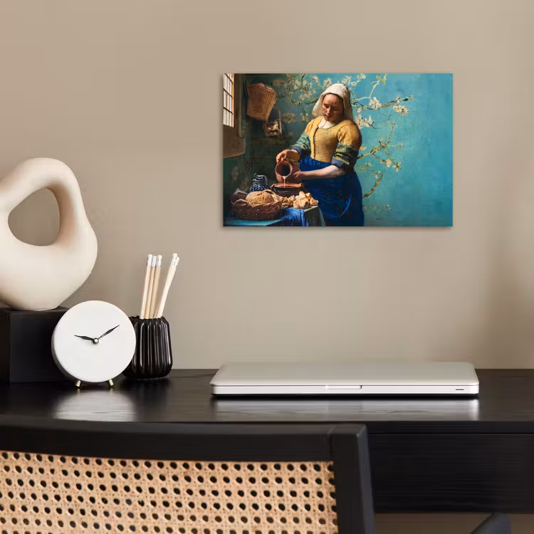 Melkmeisje - Amandelbloesem - Van Gogh - Vermeer - Schilderij - Oude meesters poster papier klein -sfeer1