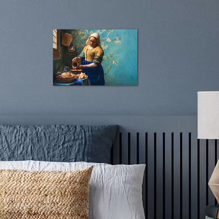 Melkmeisje - Amandelbloesem - Van Gogh - Vermeer - Schilderij - Oude meesters poster papier klein -sfeer2