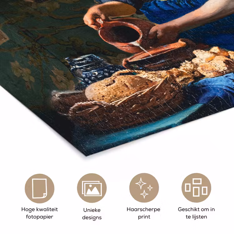 Melkmeisje - Amandelbloesem - Van Gogh - Vermeer - Schilderij - Oude meesters poster papier klein -closeup_NL