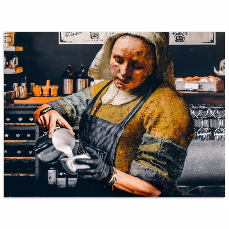 Melkmeisje - Barista - Koffie - Vintage - Kunst - Abstract - Schilderij - Oude meesters poster papier klein -3d
