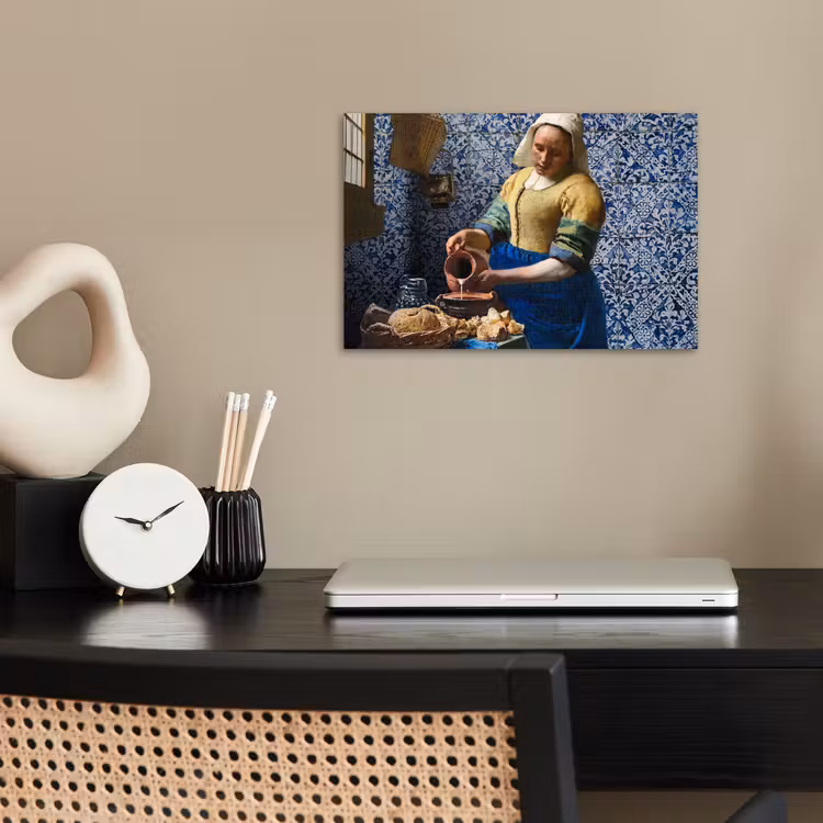 Melkmeisje - Delfts Blauw - Vermeer - Schilderij - Oude meesters poster papier klein -sfeer1