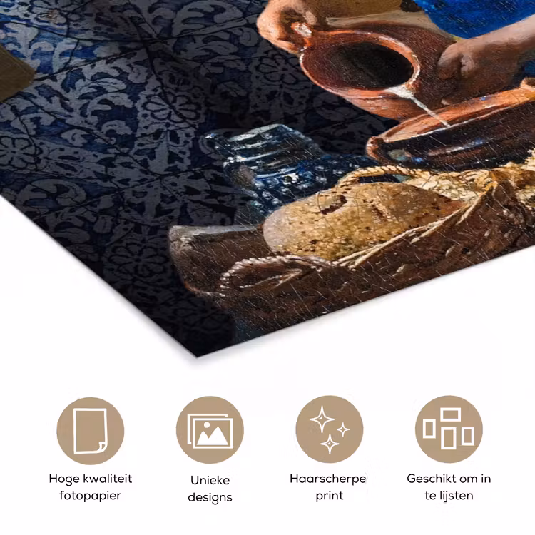 Melkmeisje - Delfts Blauw - Vermeer - Schilderij - Oude meesters poster papier klein -closeup_NL