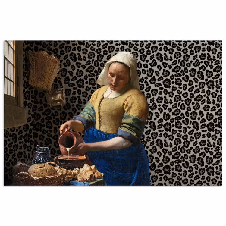Melkmeisje - Kunst - Panterprint - Vermeer - Schilderij - Oude meesters poster papier klein -3d