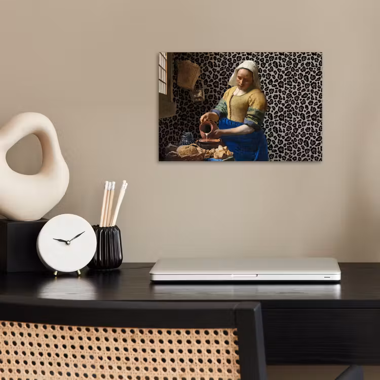 Melkmeisje - Kunst - Panterprint - Vermeer - Schilderij - Oude meesters poster papier klein -sfeer1