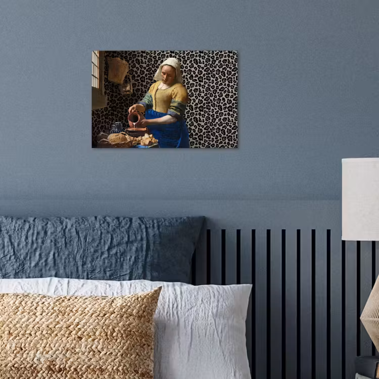 Melkmeisje - Kunst - Panterprint - Vermeer - Schilderij - Oude meesters poster papier klein -sfeer2