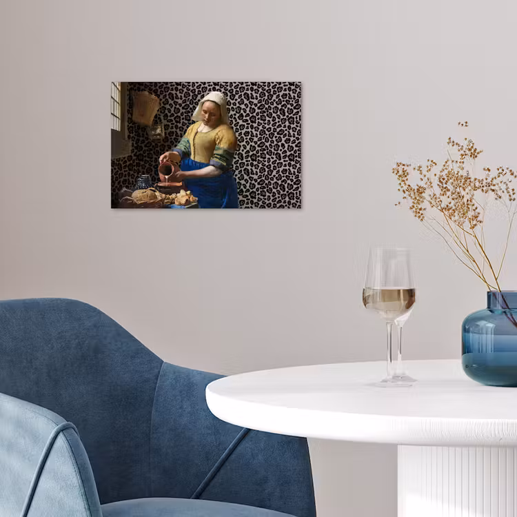 Melkmeisje - Kunst - Panterprint - Vermeer - Schilderij - Oude meesters poster papier klein -sfeer3