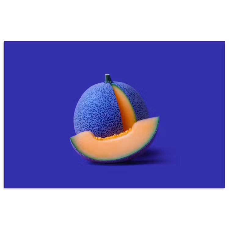 Meloen - Blauw - Oranje - Kunstzinnig poster papier klein -3d