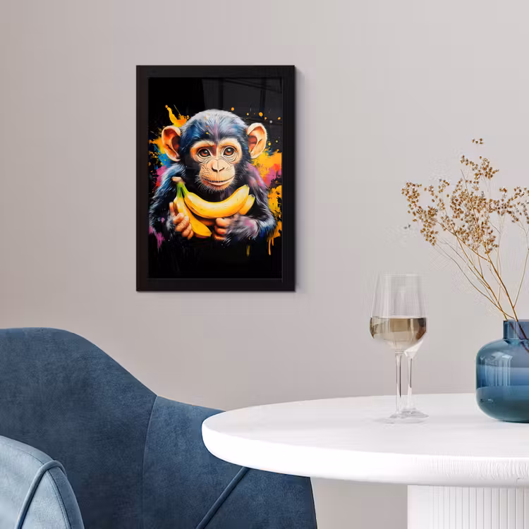 Aap - Graffiti - Kleurrijk - Bananen - Modern fotolijst zwart zonder passe partout klein -sfeer4