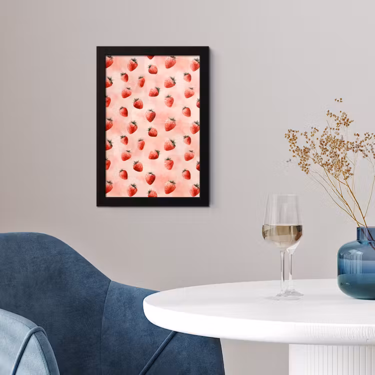 Aardbei - Patroon - Roze fotolijst zwart zonder passe partout klein 224 -sfeer4