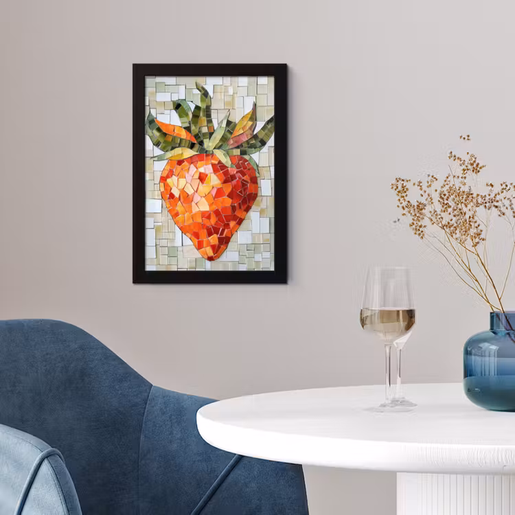 Aardbei - Rood - Mozaïek - Fruit fotolijst zwart zonder passe partout klein -sfeer4