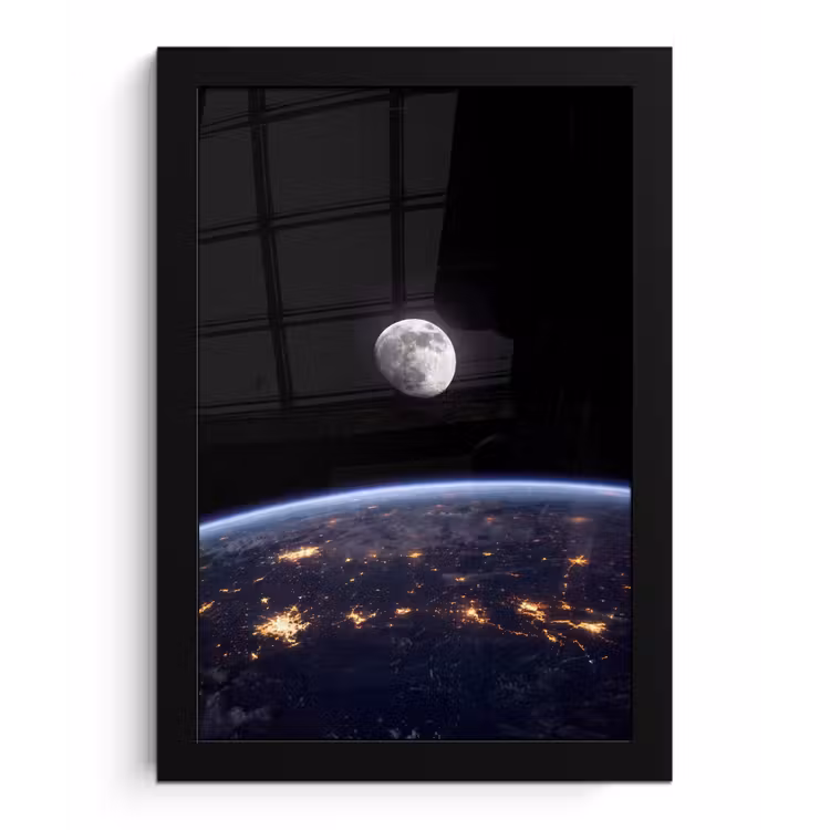 Poster met lijst - Aarde - Nacht - Ruimte - Aarde - Nacht - Ruimte fotolijst zwart zonder passe partout klein