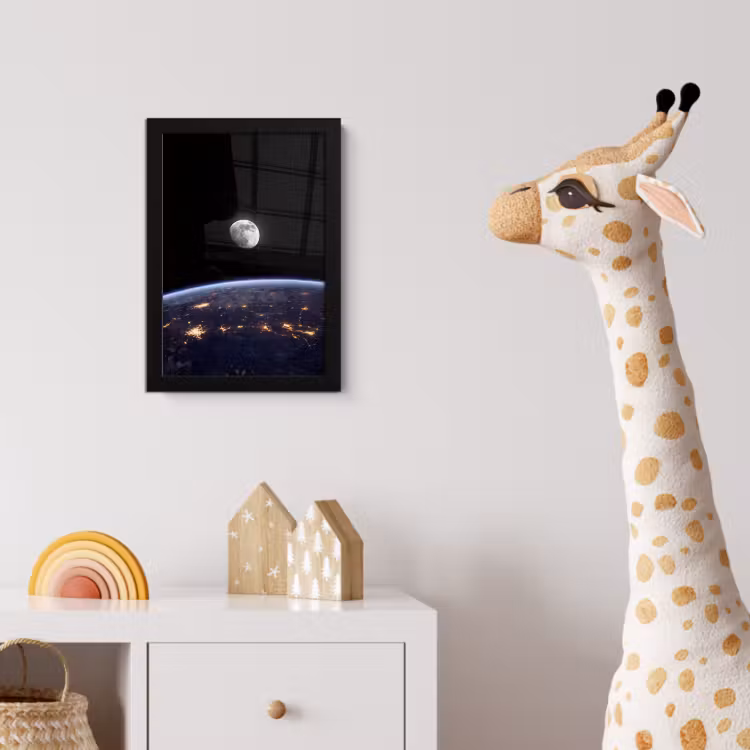 Poster met lijst - Aarde - Nacht - Ruimte - Aarde - Nacht - Ruimte fotolijst zwart zonder passe partout klein