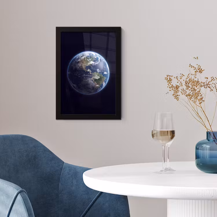 Poster met lijst - Aarde - Ruimte - Kosmos - Aarde - Ruimte - Kosmos fotolijst zwart zonder passe partout klein