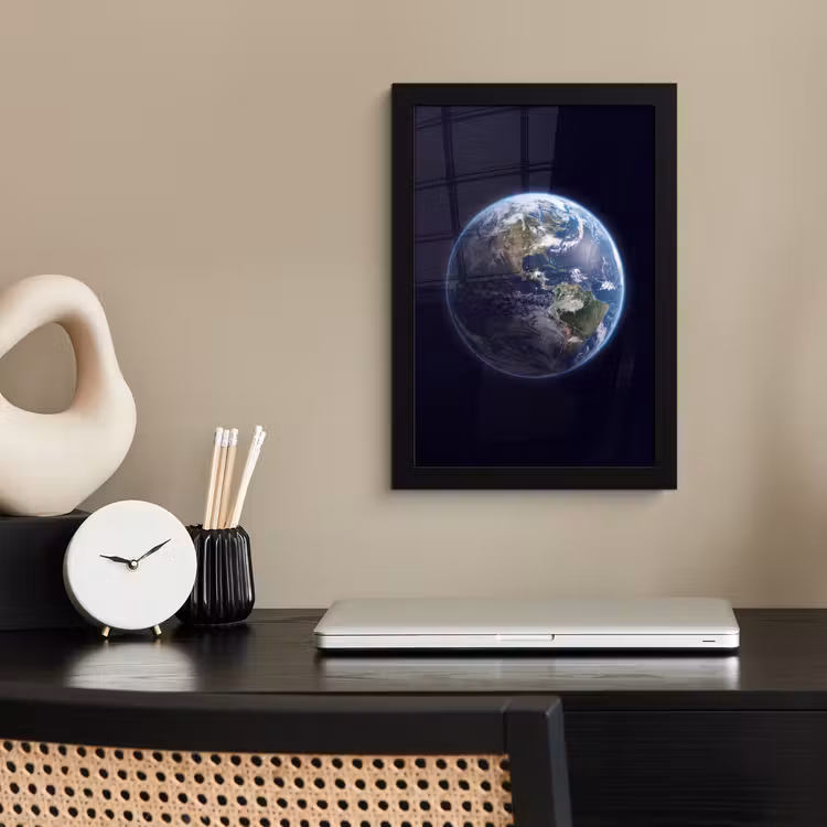Poster met lijst - Aarde - Ruimte - Kosmos - Aarde - Ruimte - Kosmos fotolijst zwart zonder passe partout klein