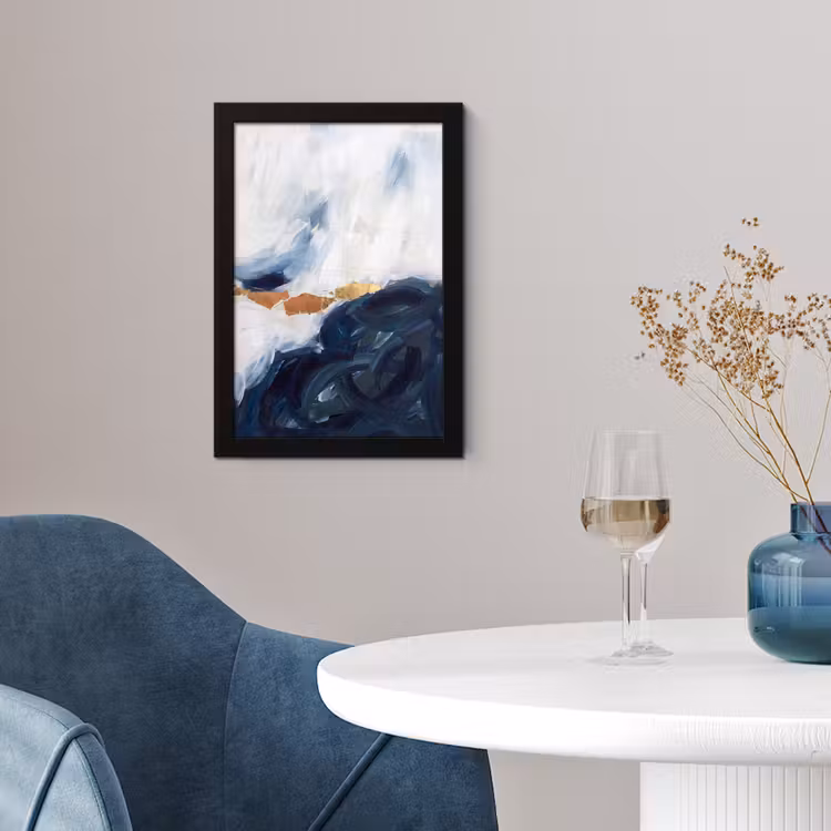 Abstract - Acryl - Blauw - Goud - Elegant fotolijst zwart zonder passe partout klein -sfeer4