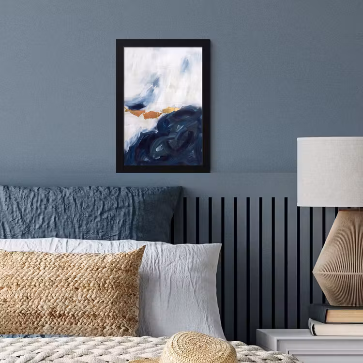 Abstract - Acryl - Blauw - Goud - Elegant fotolijst zwart zonder passe partout klein -sfeer3
