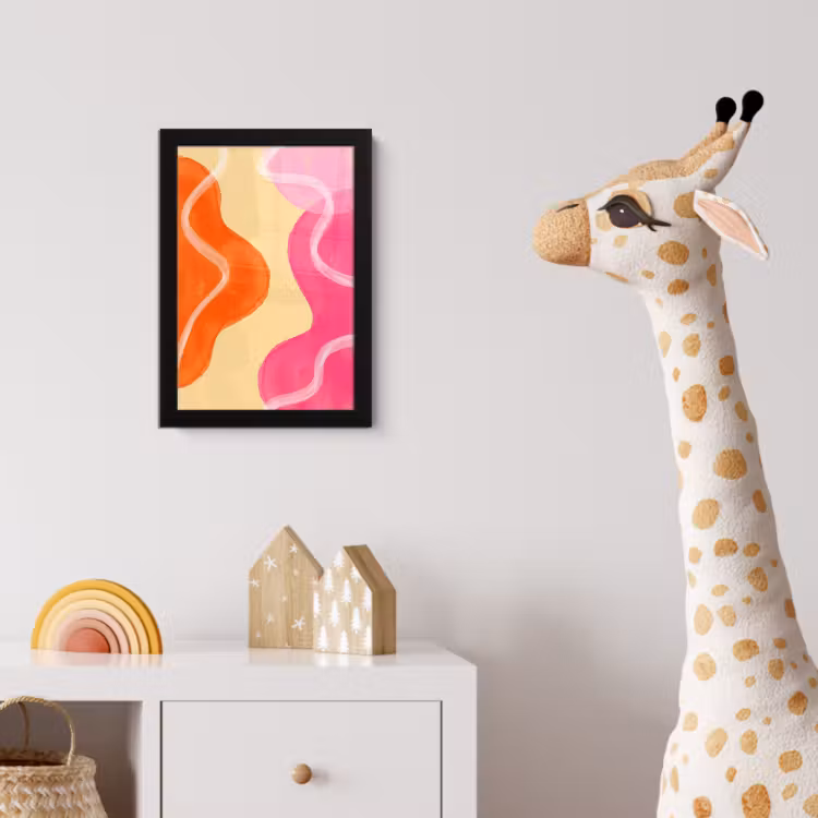 Abstract - Aquarel - Organisch - Oranje - Roze fotolijst zwart zonder passe partout klein -usfeer4_kinderkamer
