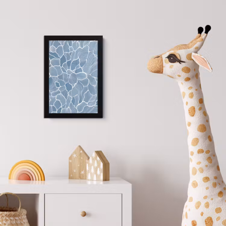 Abstract - Blauw - Bladeren fotolijst zwart zonder passe partout klein -usfeer4_kinderkamer
