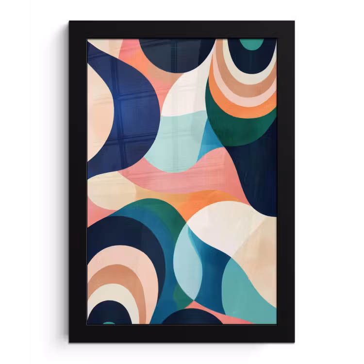 Abstract - Blauw - Roze fotolijst zwart zonder passe partout klein -3d