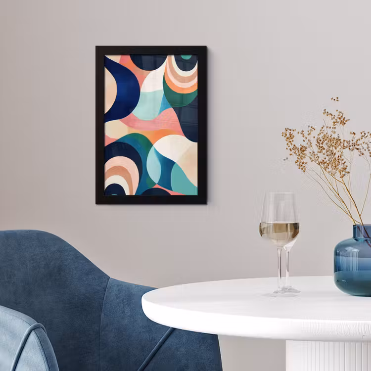 Abstract - Blauw - Roze fotolijst zwart zonder passe partout klein -sfeer4