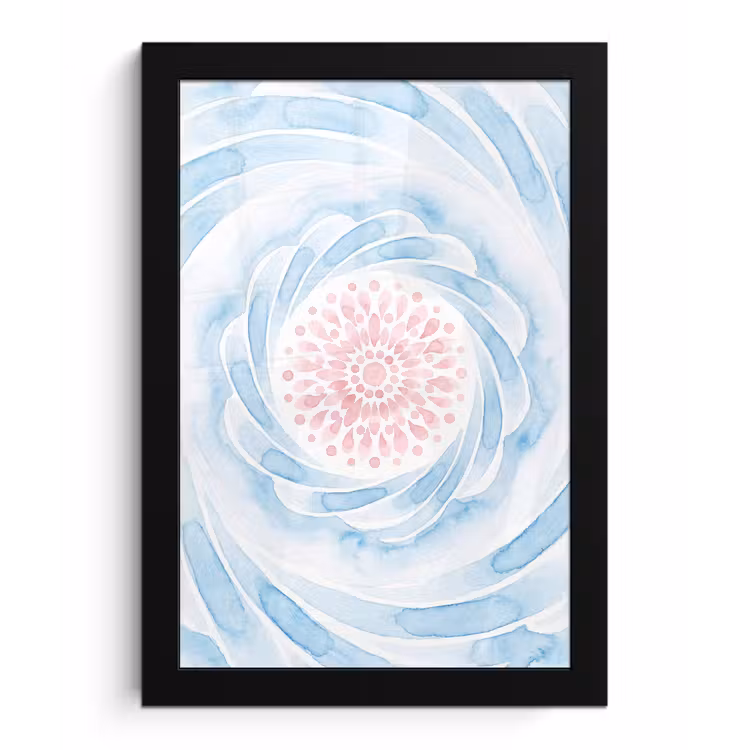 Abstract - Bloemvorm - Aquarel - Roze - Blauw fotolijst zwart zonder passe partout klein -3d