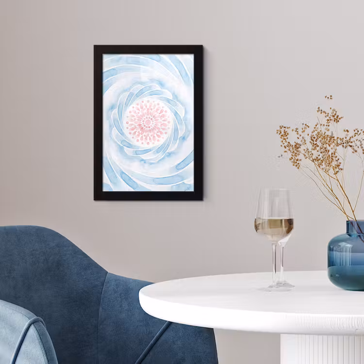 Abstract - Bloemvorm - Aquarel - Roze - Blauw fotolijst zwart zonder passe partout klein -sfeer4