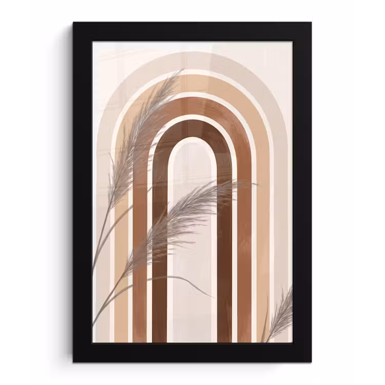 Abstract - Bogen - Plant - Boho - Beige fotolijst zwart zonder passe partout klein -3d
