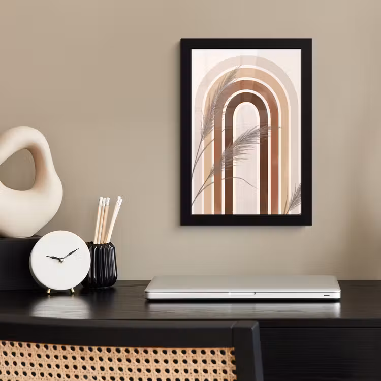 Abstract - Bogen - Plant - Boho - Beige fotolijst zwart zonder passe partout klein -sfeer1