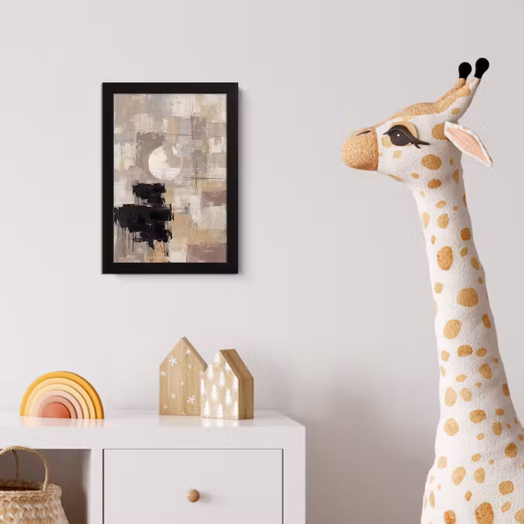 Abstract - Cirkel - Modern - Beige - Zwart - Minimalistisch fotolijst zwart zonder passe partout klein -usfeer4_kinderkamer