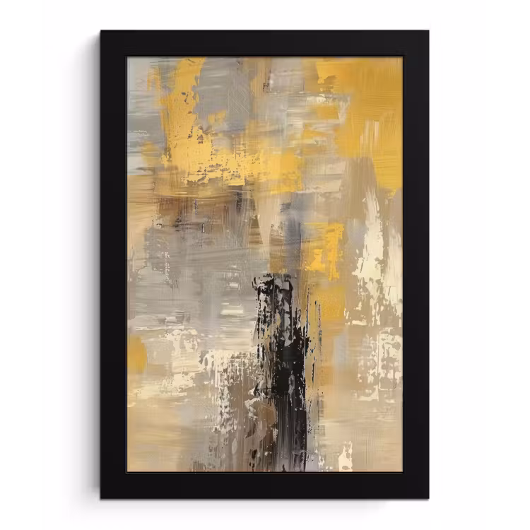 Abstract - Geel - Modern - Beige fotolijst zwart zonder passe partout klein -3d