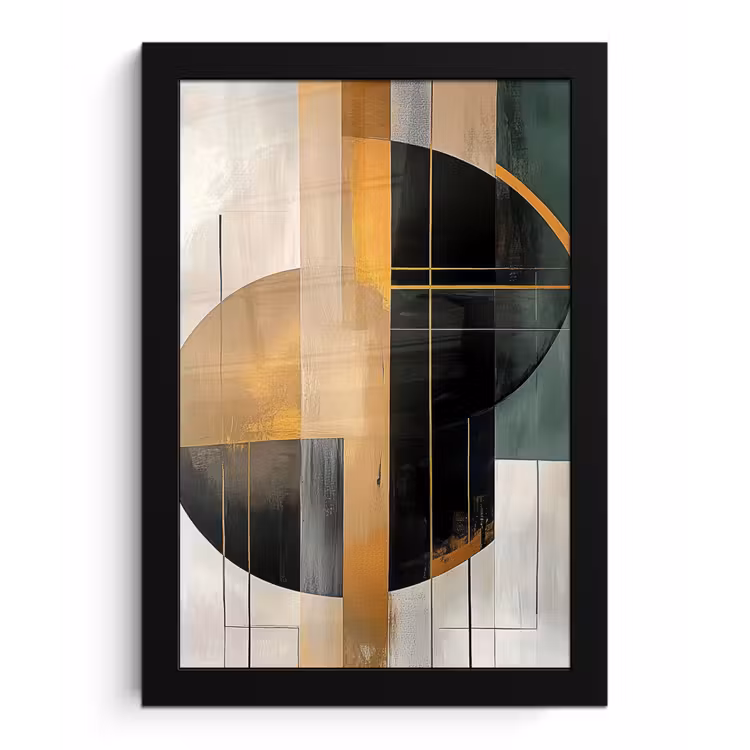 Abstract - Goud - Brons - Groen - Vormen - Modern fotolijst zwart zonder passe partout klein -3d