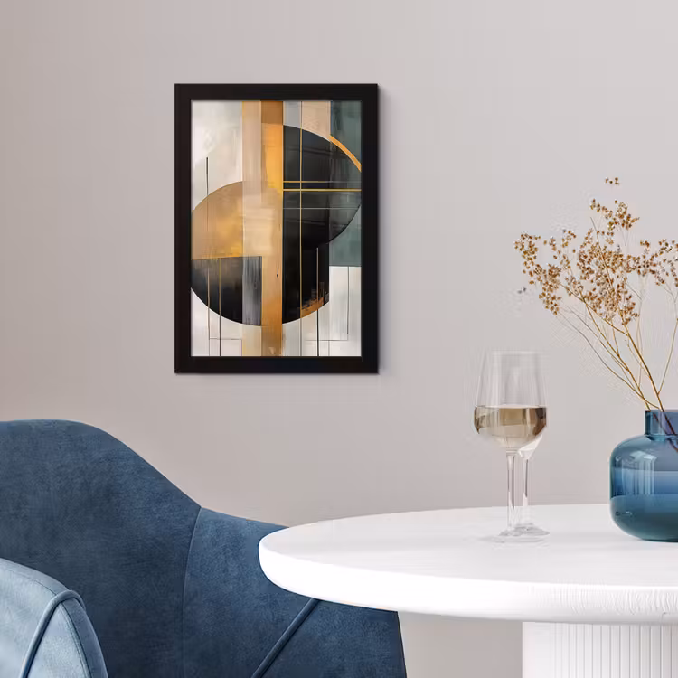 Abstract - Goud - Brons - Groen - Vormen - Modern fotolijst zwart zonder passe partout klein -sfeer4