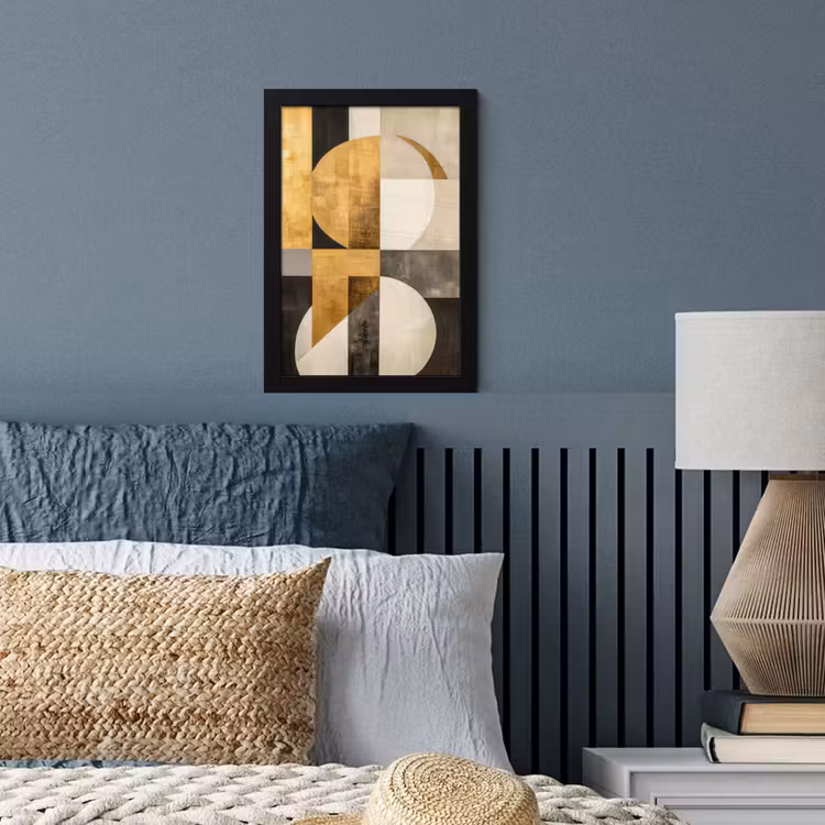 Abstract - Goud - Grijs - Vormen - Geometrisch fotolijst zwart zonder passe partout klein -sfeer3