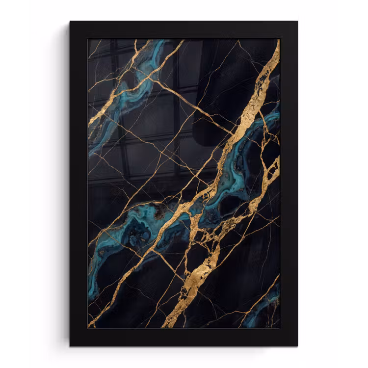 Abstract - Gouden lijnen - Kunst - Modern - Zwart fotolijst zwart zonder passe partout klein -3d