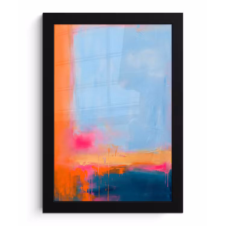 Abstract - Kleurvlakken - Modern - Oranje - Blauw fotolijst zwart zonder passe partout klein -3d