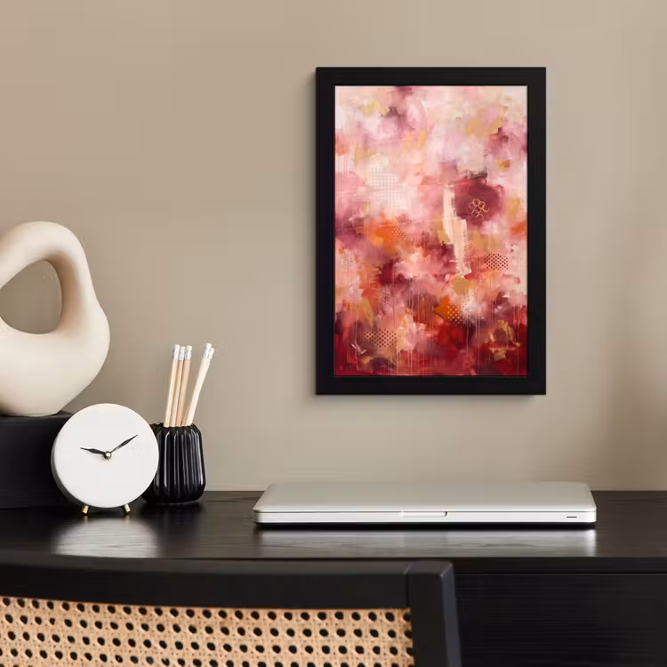 Abstract - Rood - Goud - Modern - Kunst fotolijst zwart zonder passe partout klein -sfeer1