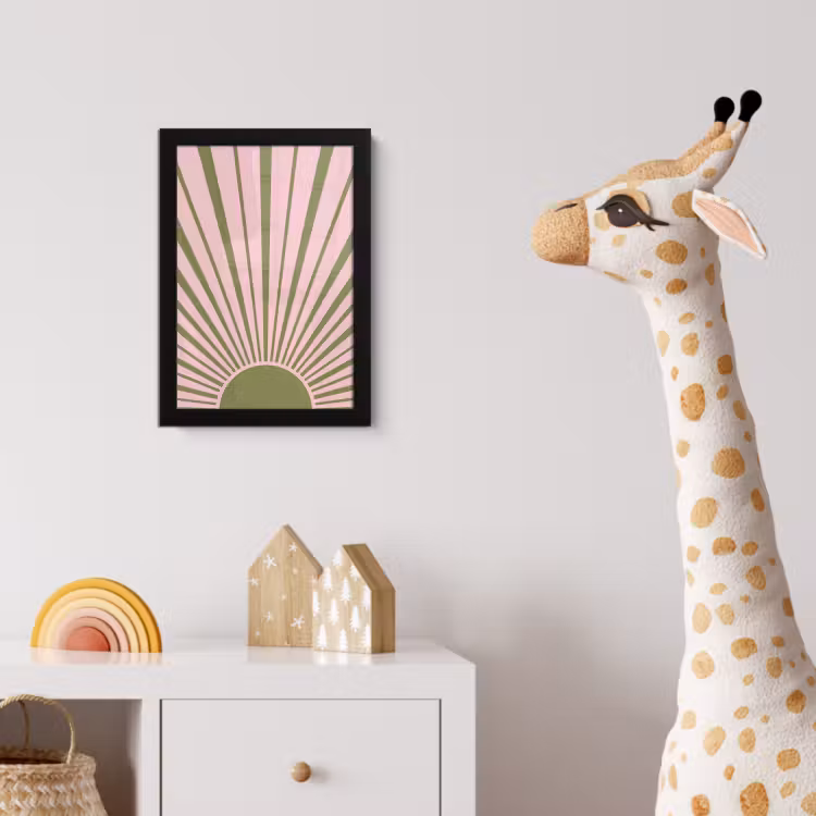 Abstract - Stralen - Grafisch - Roze - Groen fotolijst zwart zonder passe partout klein -usfeer4_kinderkamer